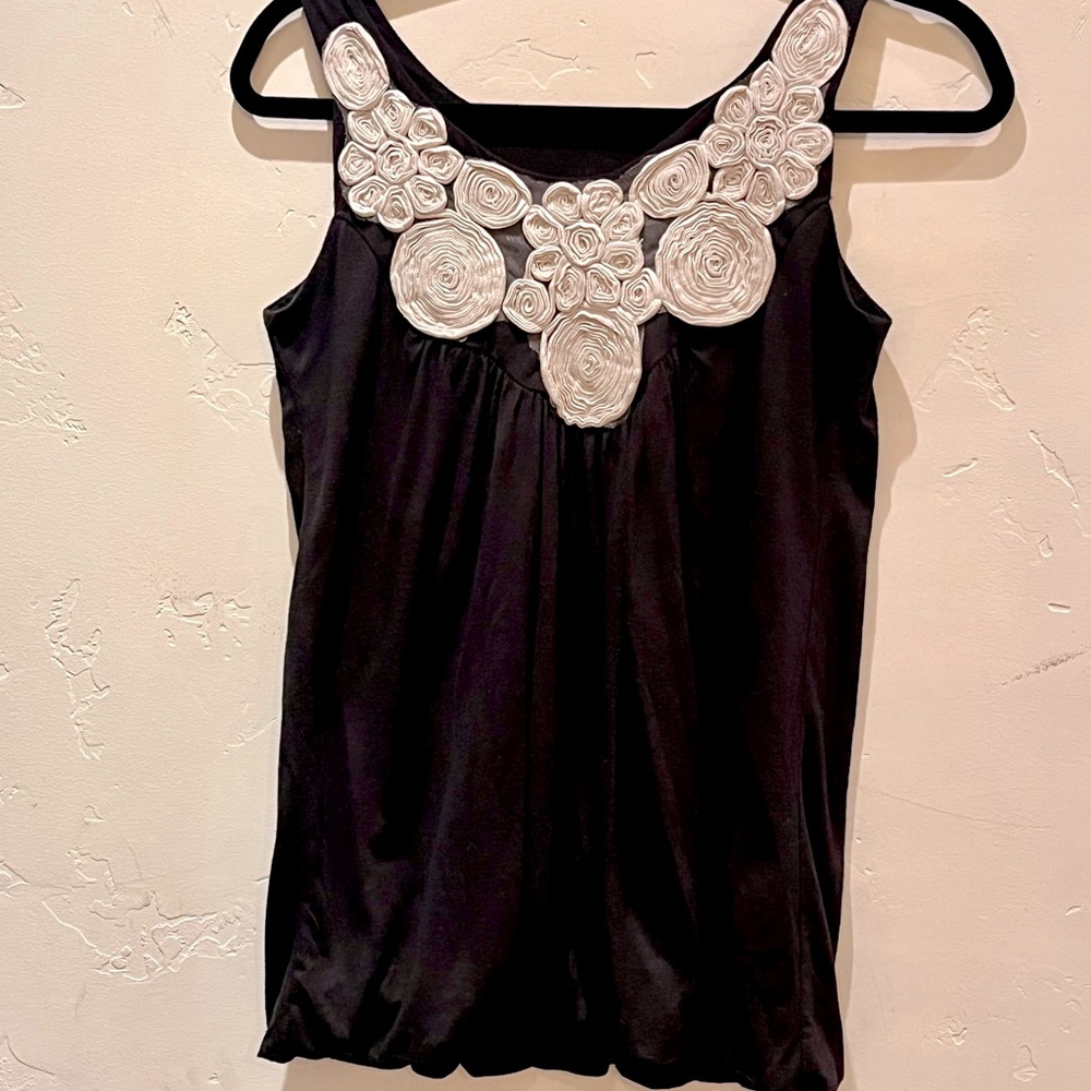 Vintage Urban Outfitters Kimchi Black Top With Offwhite Floral Design